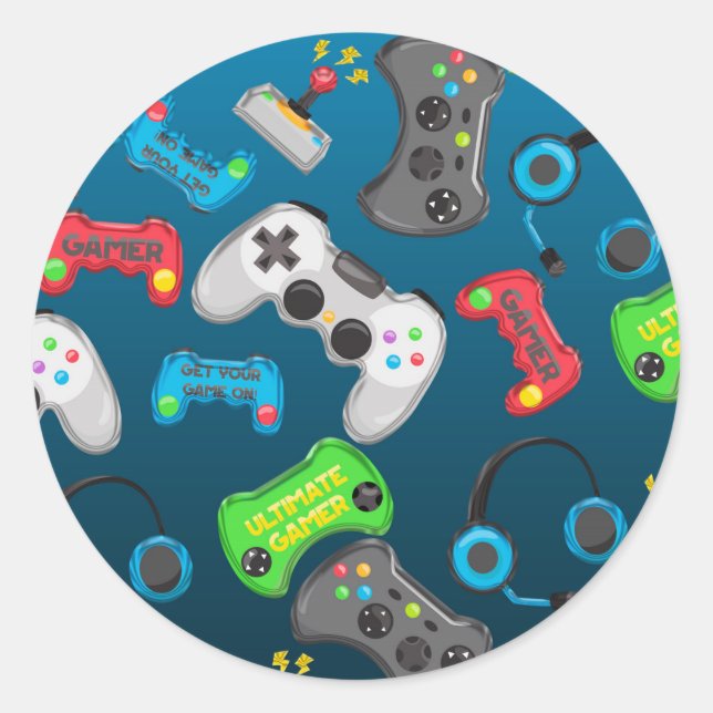 Video Game Controller Gamer Birthday Party - Gefal Runder Aufkleber (Vorderseite)