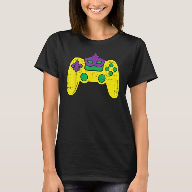 Video Game Controller Gamer E-Sports Mardi Gras Ca T-Shirt (Vorderseite)