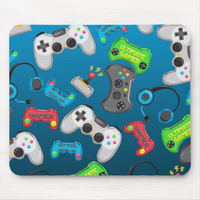 Video Game Controller Gamer Fun farbenfroh Mousepad (Vorne)
