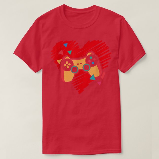 Video Game Controller Heartbeat Valentine's Gamer  T-Shirt (Design vorne)