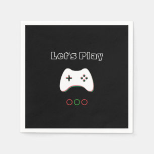 Video Game Controller, Let's Play, Red & Green Art Serviette