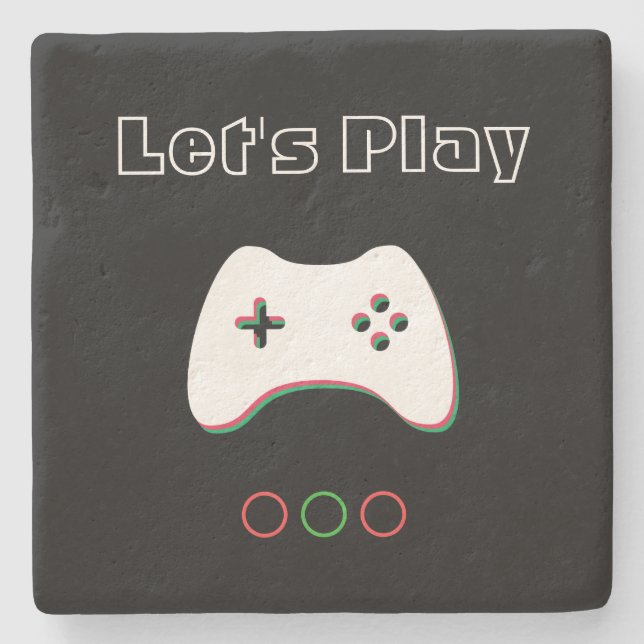 Video Game Controller, Let's Play, Red & Green Art Steinuntersetzer (Vorderseite)