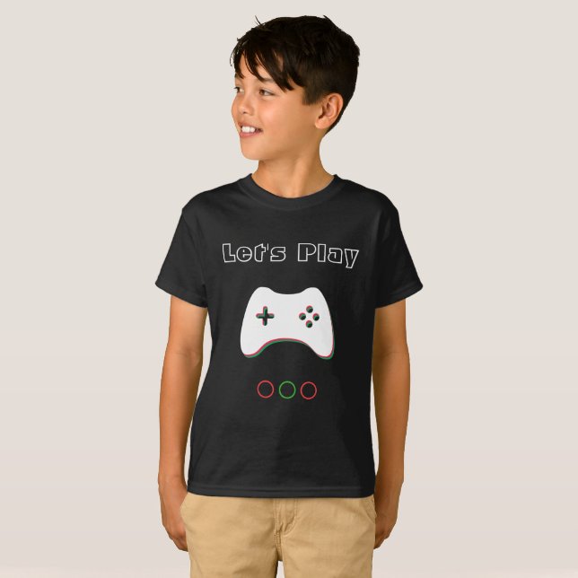Video Game Controller, Let's Play, Red & Green Art T-Shirt (Vorne ganz)