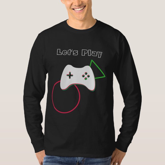 Video Game Controller, Let's Play, Red & Green Art T-Shirt (Vorderseite)