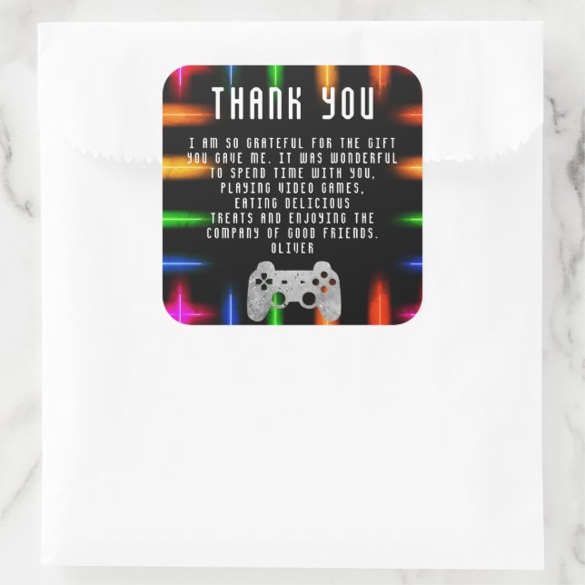 Video Game Controller Neon Birthday Vielen Dank Quadratischer Aufkleber (Tasche)