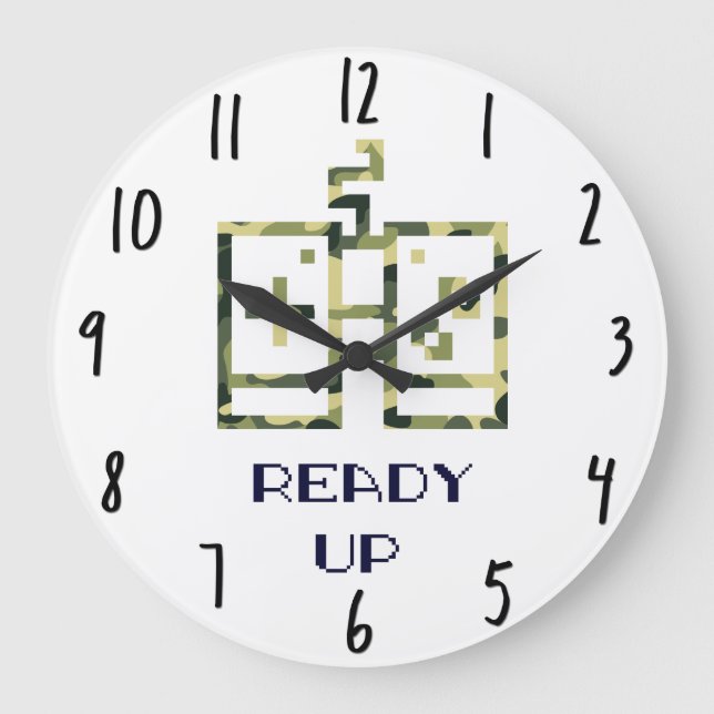 Video Game Controller Ready Up Gamer Große Wanduhr (Vorderseite)