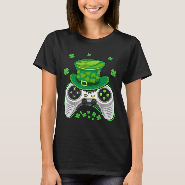 Video Game Controller Shamrock Gamer St Patricks D T-Shirt (Vorderseite)