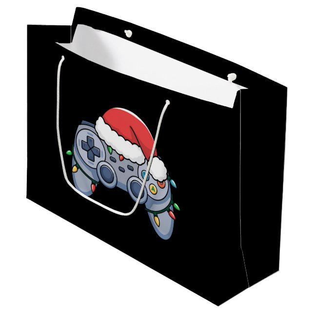 Video Game Controller Weihnachts-Weihnachtsmannmüt Große Geschenktüte (Vorderseite Schrägansicht)