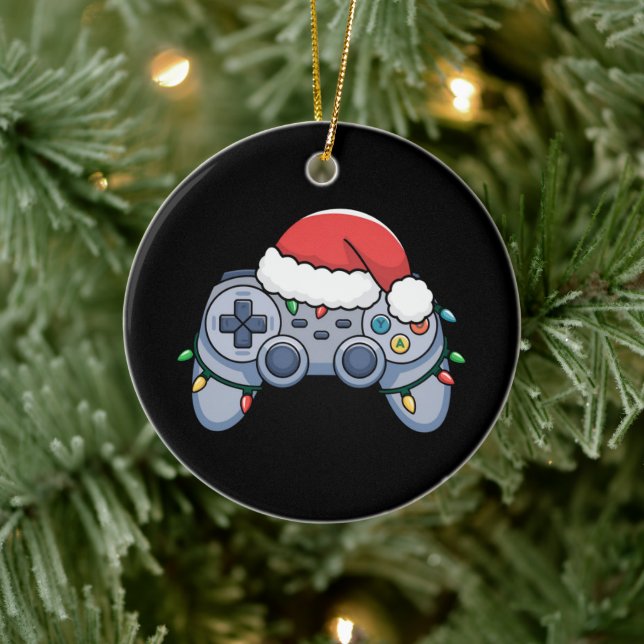 Video Game Controller Weihnachts-Weihnachtsmannmüt Keramik Ornament (Baum)