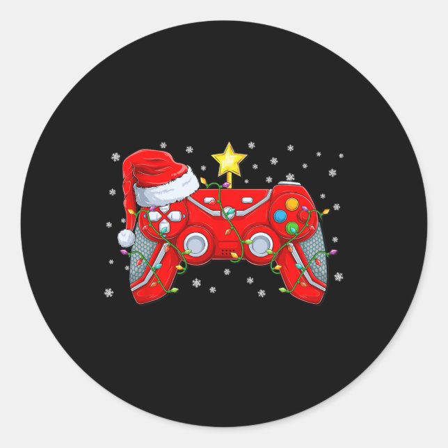 Video Game Controller Weihnachts-Weihnachtsmannmüt Runder Aufkleber (Vorderseite)