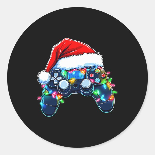 Video Game Controller Weihnachts-Weihnachtsmannmüt Runder Aufkleber (Vorderseite)