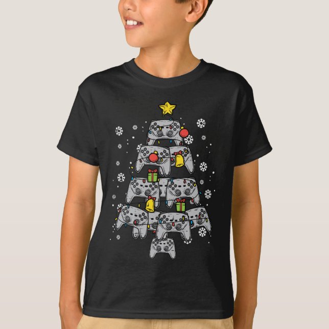 Video Game Controller Weihnachtsbaum Xmas Pajamas T-Shirt (Vorderseite)