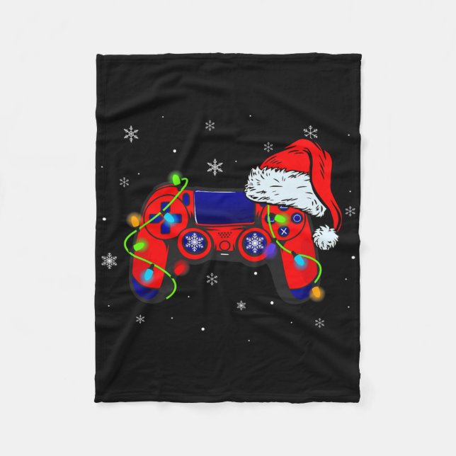 Video Game Controller Weihnachtsmannmütze Christma Fleecedecke (Vorderseite)