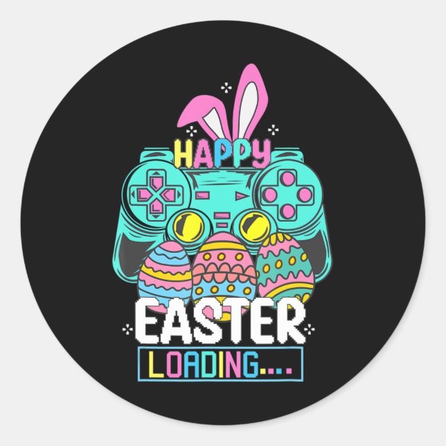Video Game Easter Bunny Gaming Controller Gamer Bo Runder Aufkleber (Vorderseite)