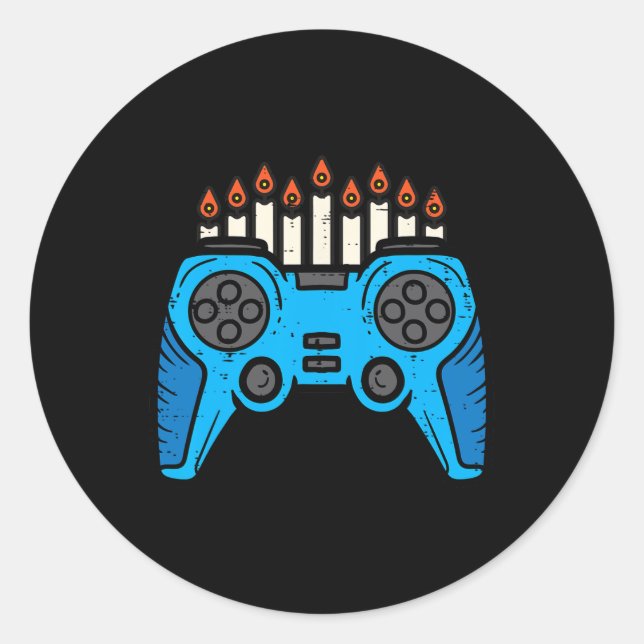 Video Game Gamer Hanukkah Chanukah Men Boy Jugend  Runder Aufkleber (Vorderseite)