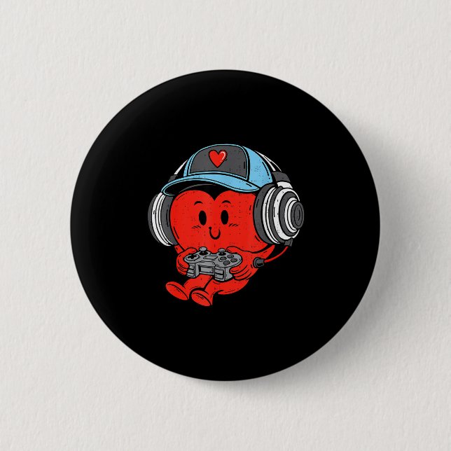 Video Game Gamer Heart Valentines Day Gaming Boys  Button (Vorderseite)