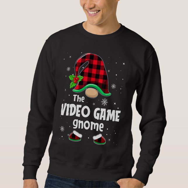 Video Game Gnome Buffalo Plaid Christmas Matching  Sweatshirt (Vorderseite)