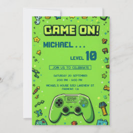 Video Game Green Kindergeburtstag Party Einladung