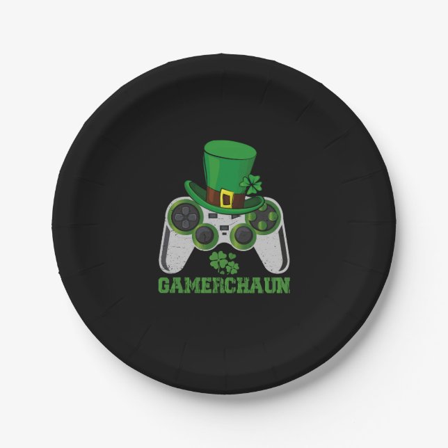 Video Game Leprechaun Boys St Patricks Day Gamer Pappteller (Vorderseite)