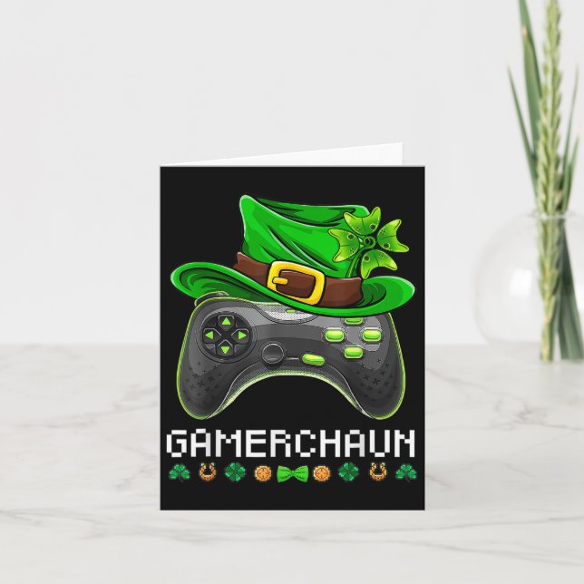 Video Game Leprechaun St Patricks Day Gamer Kinder Karte (Vorderseite)