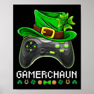 Video Game Leprechaun St Patricks Day Gamer Kinder Poster