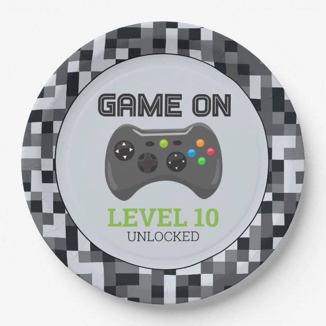 Video-Game-Level-Up-Controller Geburtstagsparty-Pa Pappteller (Vorderseite)