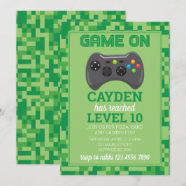 Video Game Level Up Gamer Geburtstag Grün einladen Einladung