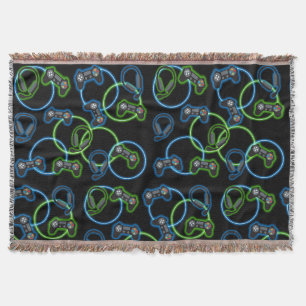 Video Game Neon Blue & Green Muster Decke
