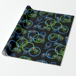 Video Game Neon Blue & Green Muster Geschenkpapier
