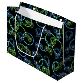 Video Game Neon Blue & Green Muster Große Geschenktüte