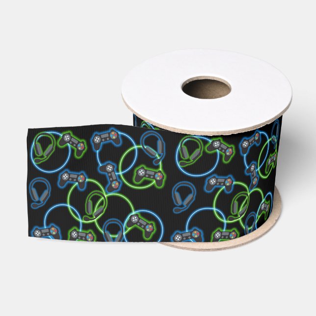 Video Game Neon Blue & Green Muster Ripsband (Spule)