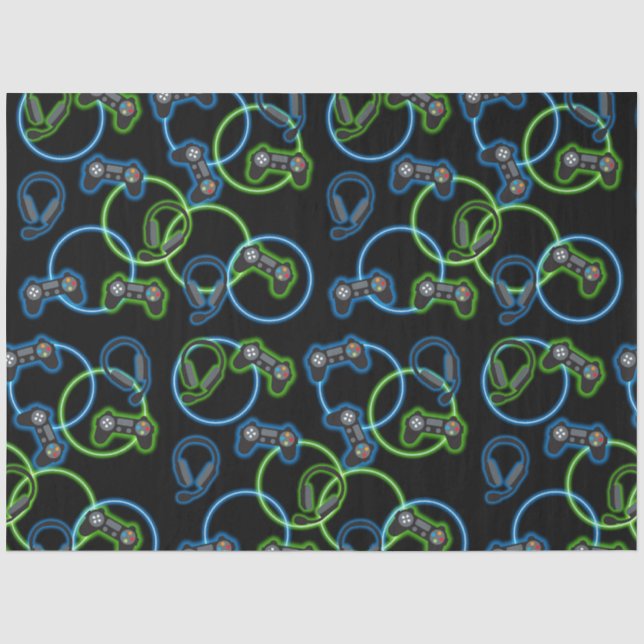 Video Game Neon Blue & Green Muster Seidenpapier (Vorderseite)