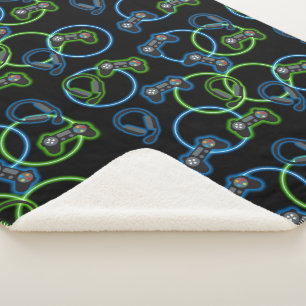 Video Game Neon Blue & Green Muster Sherpadecke