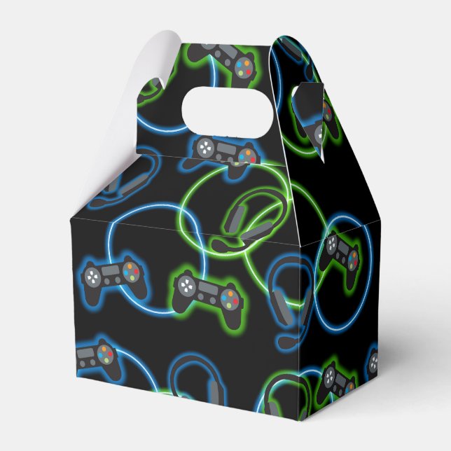 Video Game Neon Blue & Green Pattern  Geschenkschachtel (Vorderseite)