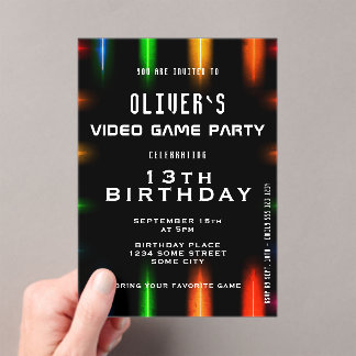 Video Game Neon Color Gaming Geburtstag Acryleinladungen