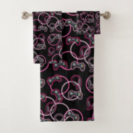 Video Game Neon Pink Girls Muster Badhandtuch Set
