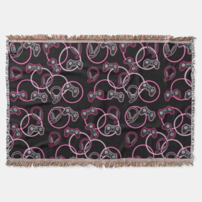 Video Game Neon Pink Girls Muster Decke (Vorderseite)