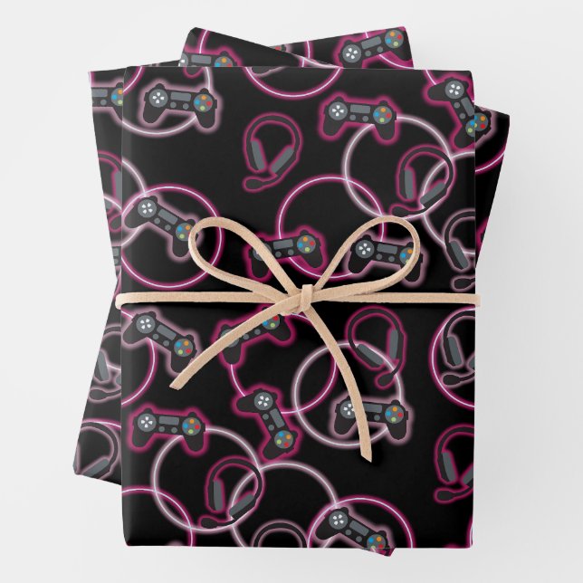 Video Game Neon Pink Girls Muster Geschenkpapier Set (Beispiel)