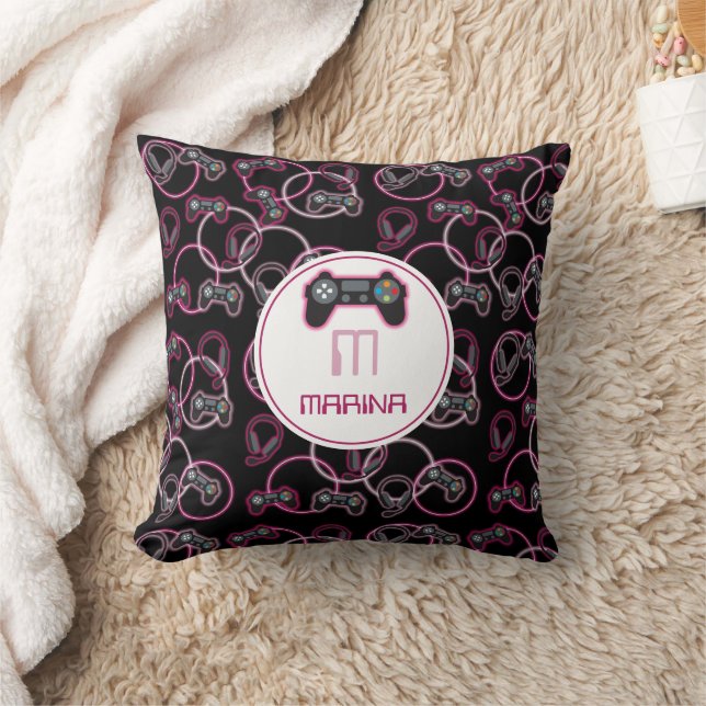 Video Game Neon Pink Girls Muster Monogram Kissen (Decke)