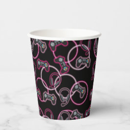 Video Game Neon Pink Girls Muster Pappbecher