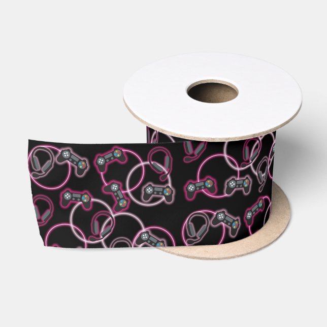 Video Game Neon Pink Girls Muster Satinband (Spule)