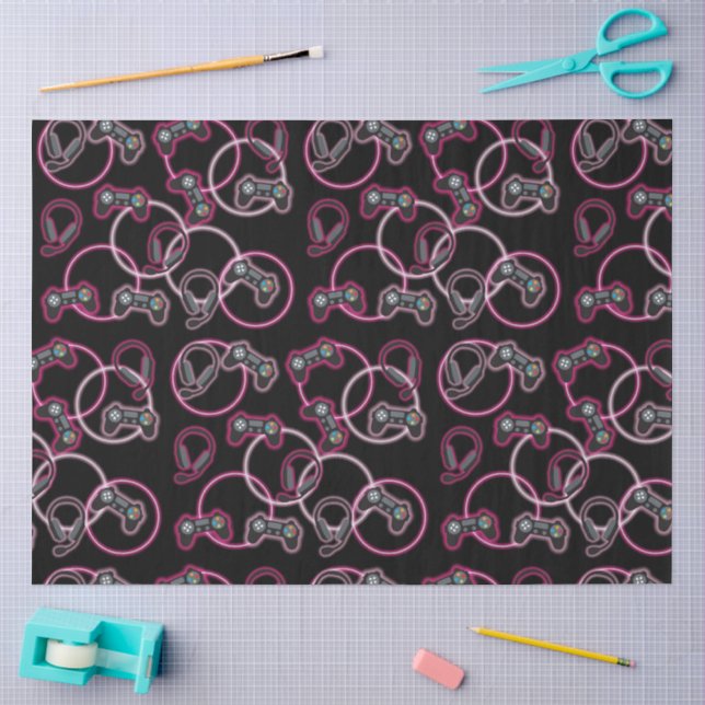 Video Game Neon Pink Girls Muster Seidenpapier (Basteln)
