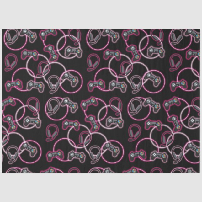 Video Game Neon Pink Girls Muster Seidenpapier (Vorderseite)