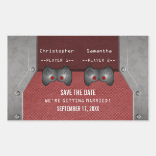 Video Game Save-the-Date-Aufkleber, Marone Rechteckiger Aufkleber
