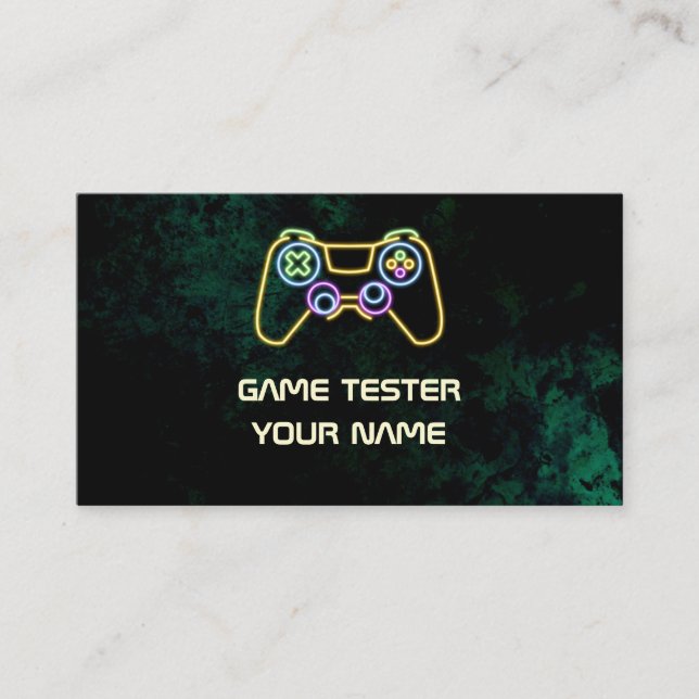 Video Game Tester Green Neon Visitenkarte (Vorderseite)