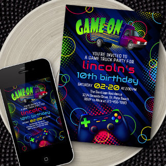 Video Game Truck Birthday Einladung