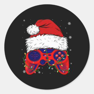Video Game Weihnachtsmannmütze Spaß Weihnachts Pjs Runder Aufkleber