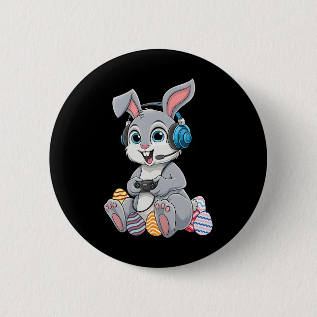 Video Gamer Bunny Egg Gaming Boys Männer Kinder gl Button (Vorderseite)
