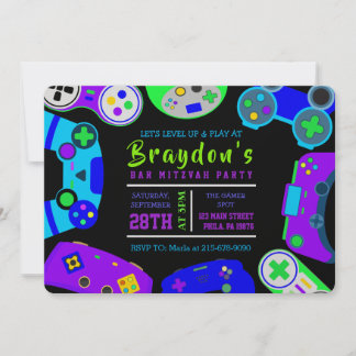 VIDEO GAMER GAMING Boys Bat Mitzvah Birthday Party Einladung