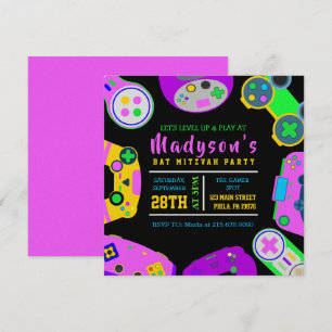 VIDEO GAMER GAMING Girl Bat Mitzvah Abend Party Einladung